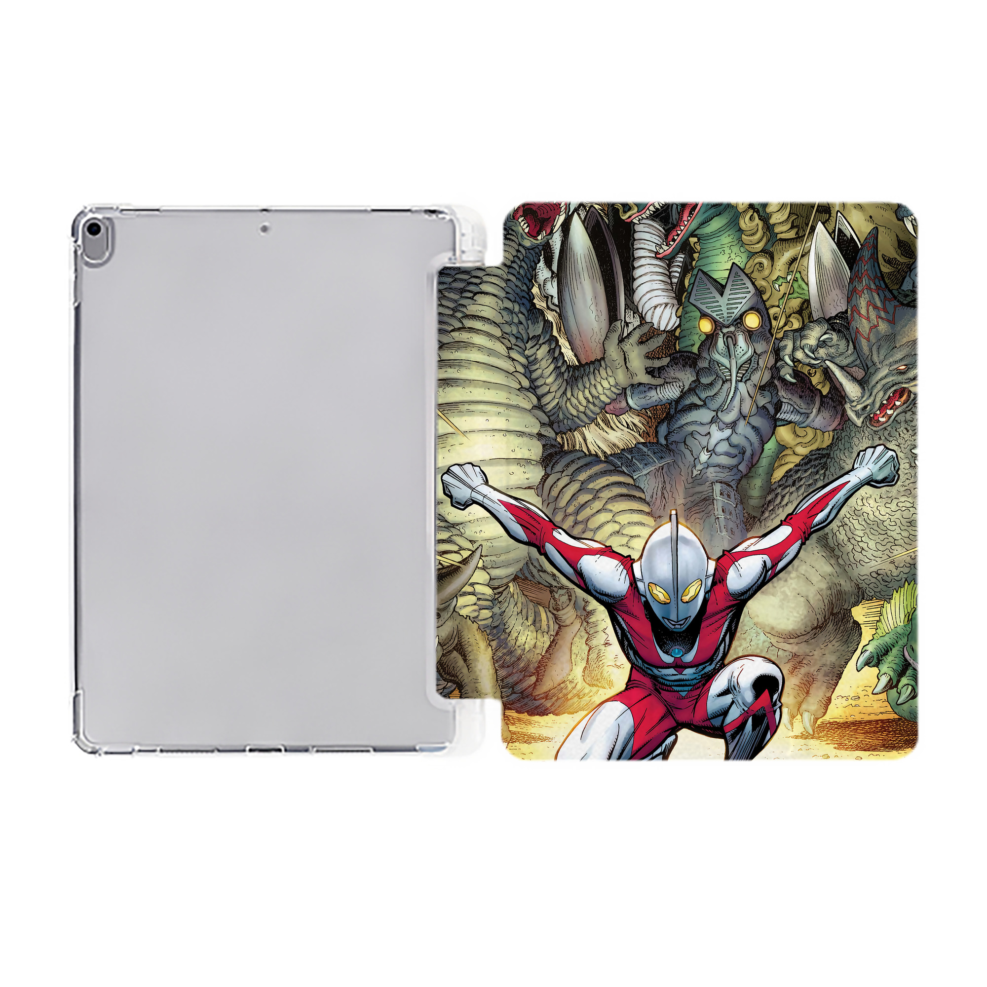 （画像用） ウルトラマン Ultraman IPad ケース ペン収納付き 三つ折りスタンド PUレザー×シリコン 対応機種9.5/10.5/10.9インチ
